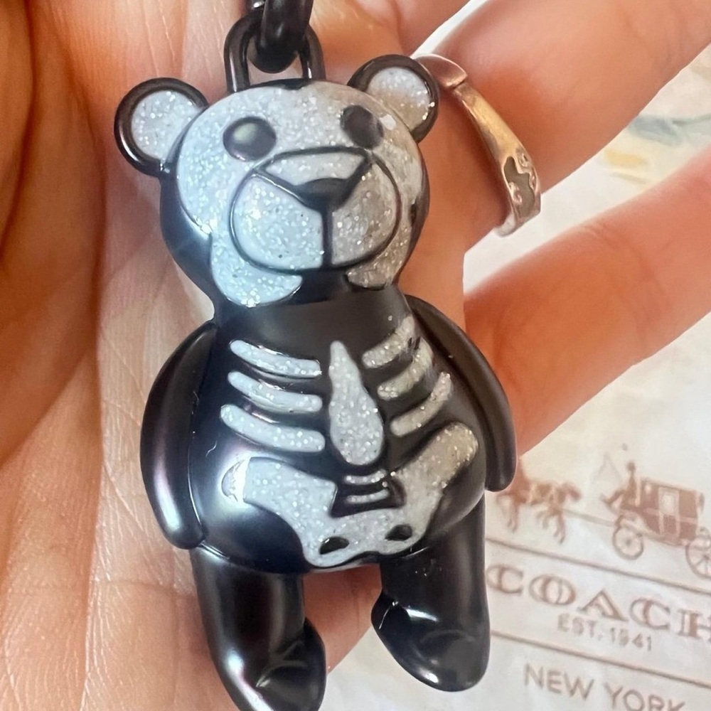Coach Black Bear Skeleton Glitter Charm Keychain